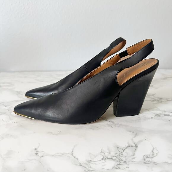 Tory Burch Shoes - Tory Burch Lila 95 mm Black Calf Leather V Cut Slingback Heels Women’s Size 11